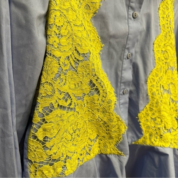 𝅺PREEN by Thornton Bregazzi‎ Peplum Blouse Women’s Extra Small Yellow Blue Lace - Picture 6 of 7